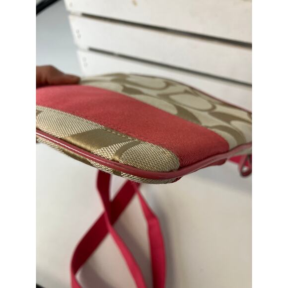 COACH SMALL TAN, PINK SIGNATURE CANVAS WOMENS CROSSBODY BAG - Picture 9 of 16